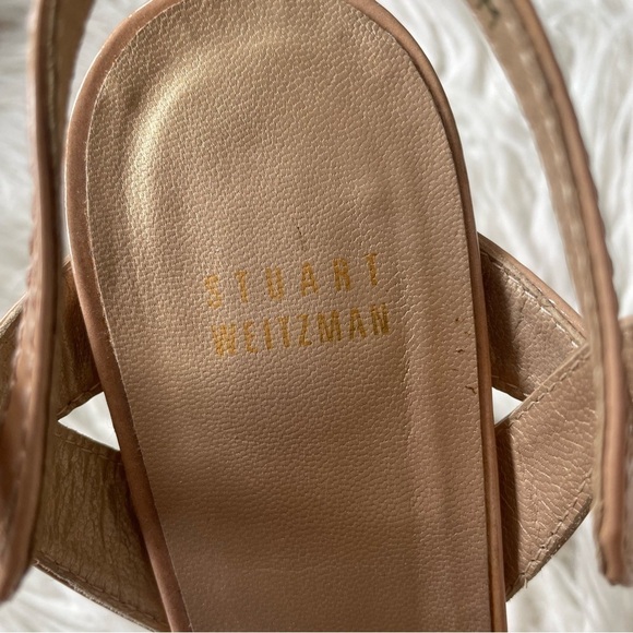 Stuart Weitzman Nexus Open Toe Patent Leather Nude Platform Heeled Sandals Sz 9 - Picture 9 of 10